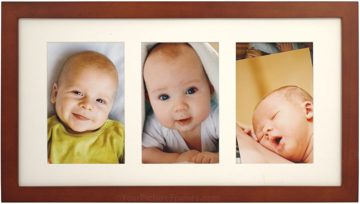 Simple Walnut Wood Matted Triple Picture Frame Image 1