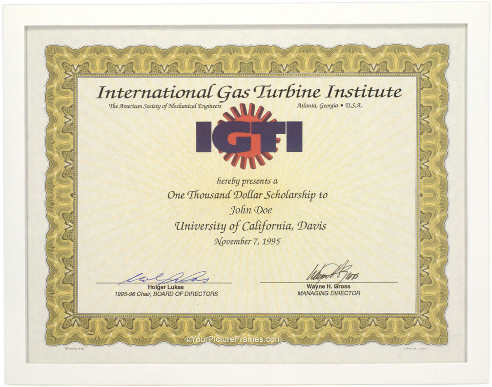 white certificate frame