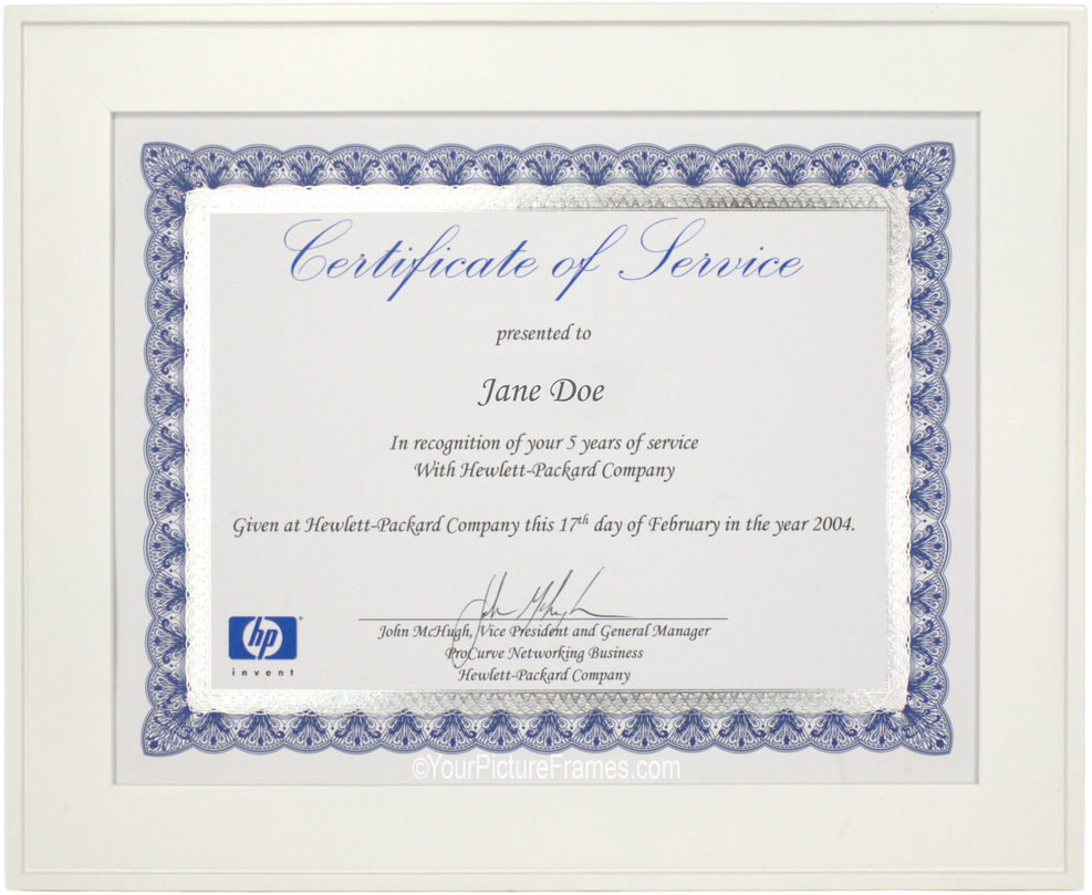 white certificate frame