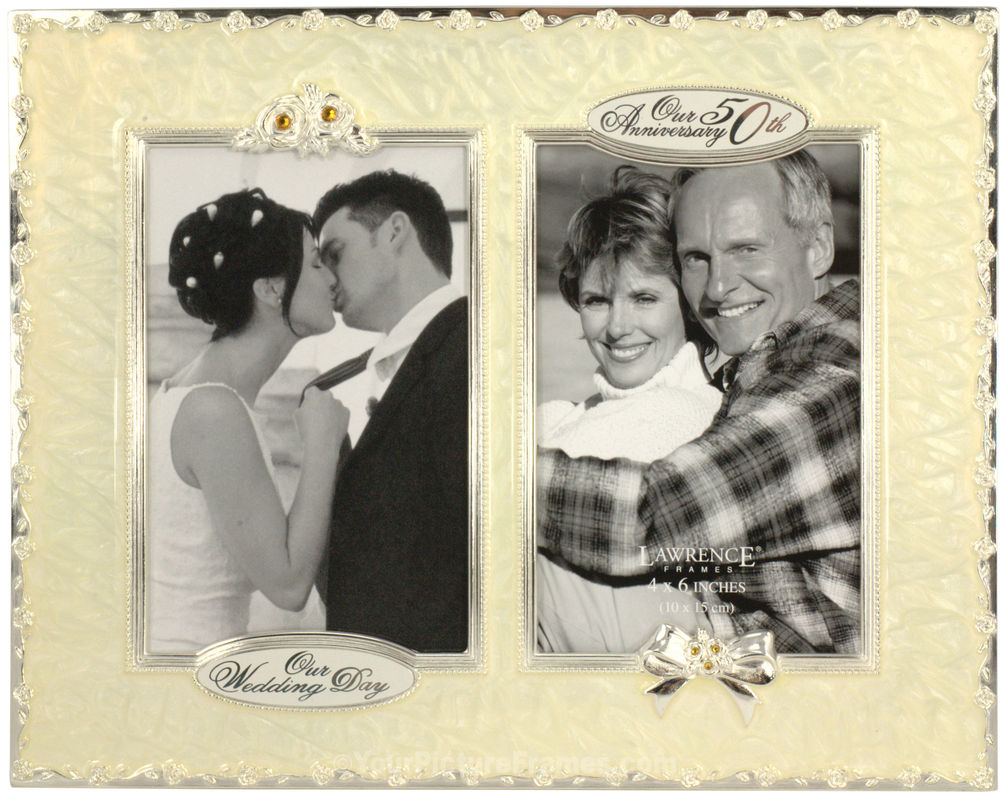 Silver Roses 50th Anniversary Double Picture Frame Image 1