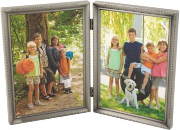 Brushed Pewter Double Picture Frame with Beading