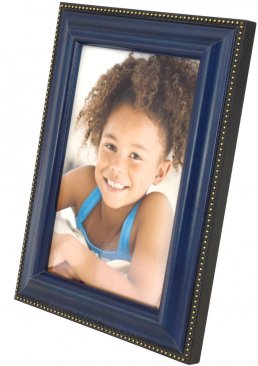 Blue Wood Picture Frame with Gold Beads