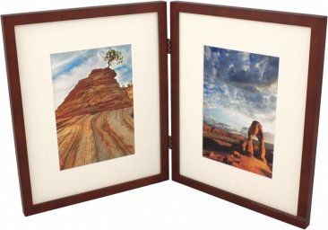 Simple Wood Walnut Hinged Double Picture Frame