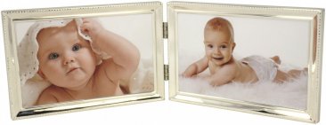 Beaded Narrow Silver Plated Horizontal Double Picture Frame