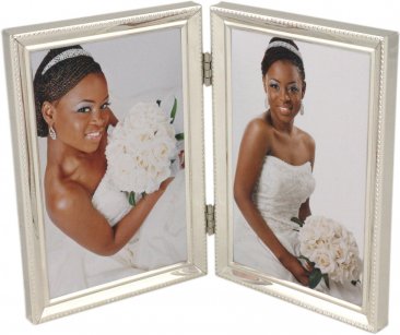 Beaded Narrow Silver Plated Double Picture Frame