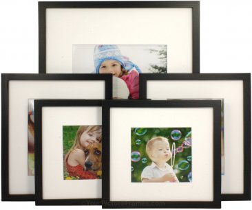 Set of 5 Black Matted Gallery Picture Frames