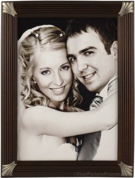 Dark Mahogany Wood Picture Frame with Pewter Corners