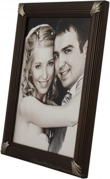 Dark Mahogany Wood Picture Frame with Pewter Corners