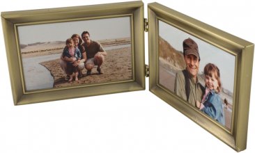 Antique Brushed Brass Hinged Horizontal Double Picture Frame