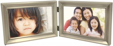 Brushed Pewter Hinged Horizontal Double Picture Frame