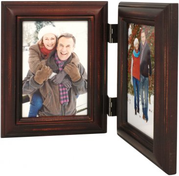 Weathered Antique Brown Double Picture Frame