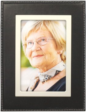 Black Leather Picture Frame with Silver Trim