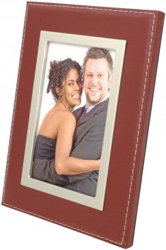 Red Leather Picture Frame with Silver Trim