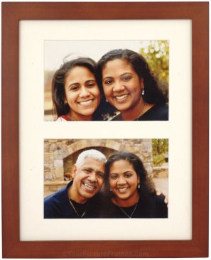 Simple Walnut Wood Matted Double Picture Frame