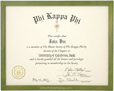 Olive Green Stained Wood Diploma Frame