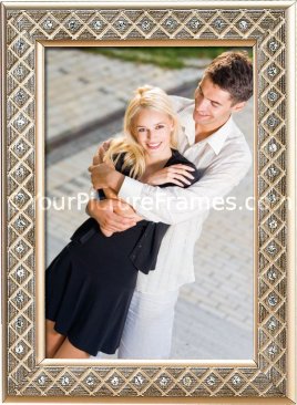 Etched Silver Wood Picture Frame with Crystals